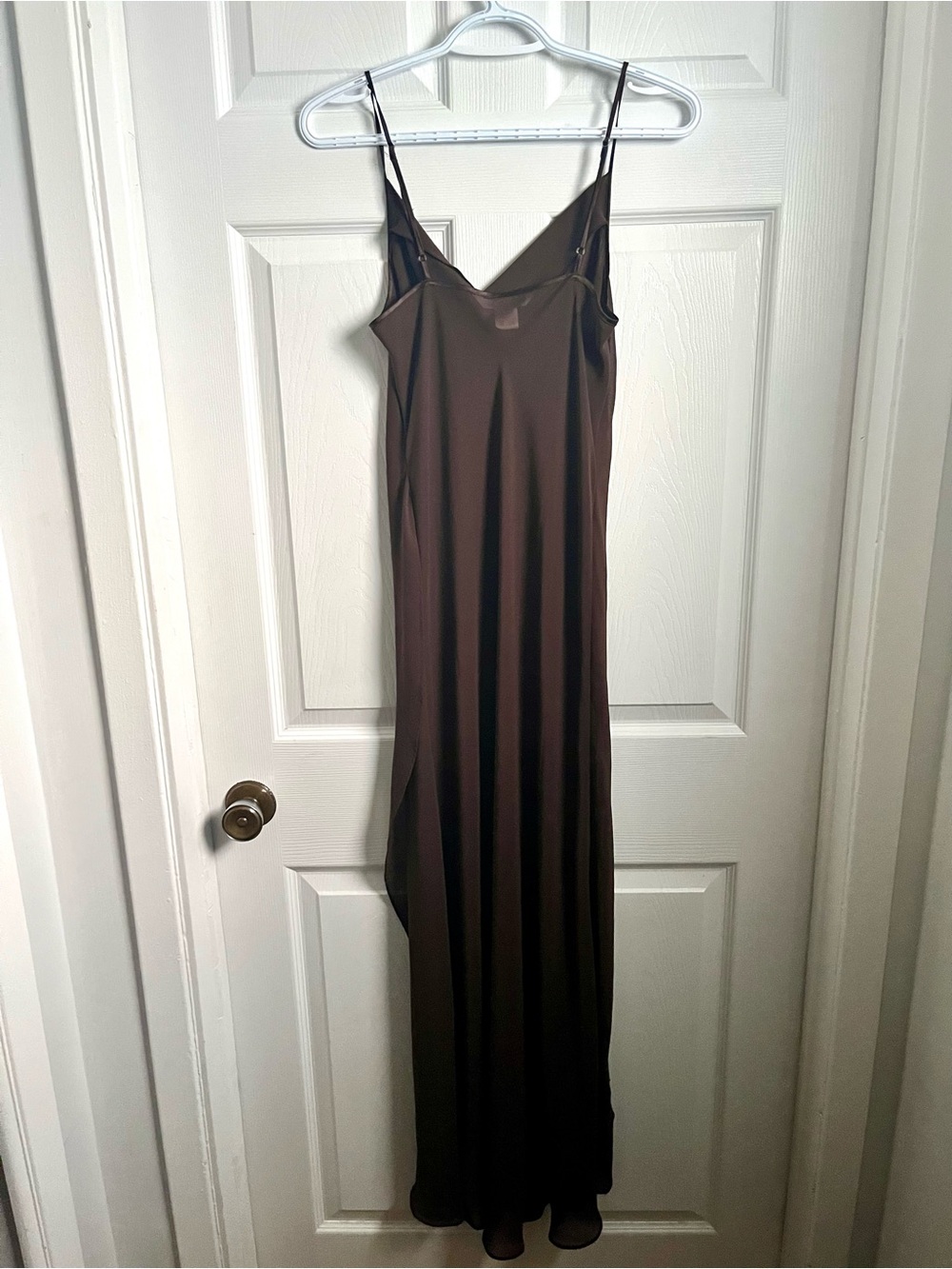 Y2K La Vie En Rose Slip Dress Brown Satin Cowl Neck Maxi Beaded Floral Small - Picture 4 of 5